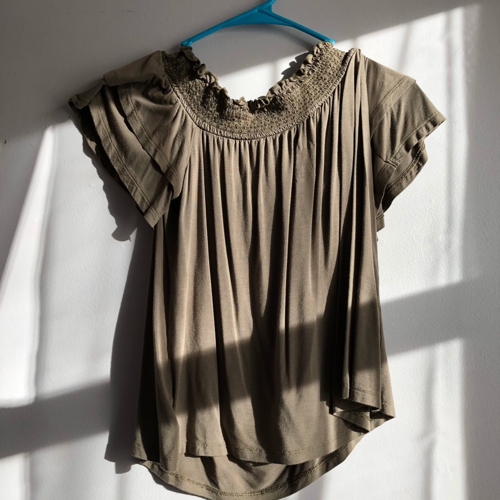 american eagle off the shoulder olive green top